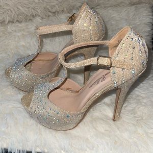 Beautiful Elegant Tan Heels with Diamonds